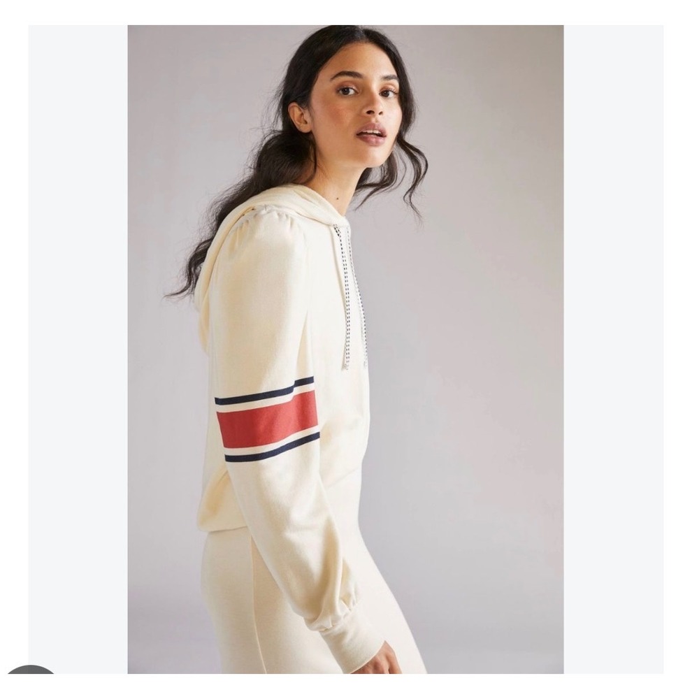 Sundry Cream Puff Sleeve Hoodie Sweatshirt Red Navy Stripe French Terry Sall